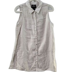 TAHARI White 100% Linen Blouse Sleeveless Button Closure Women's Size M